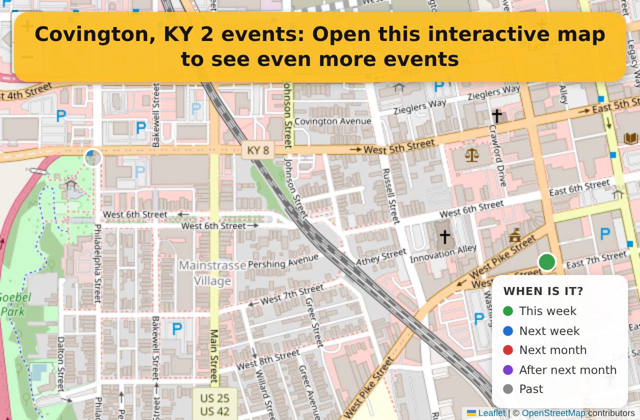 Map of events in Covington, KY on the interactive EVENTULIST map