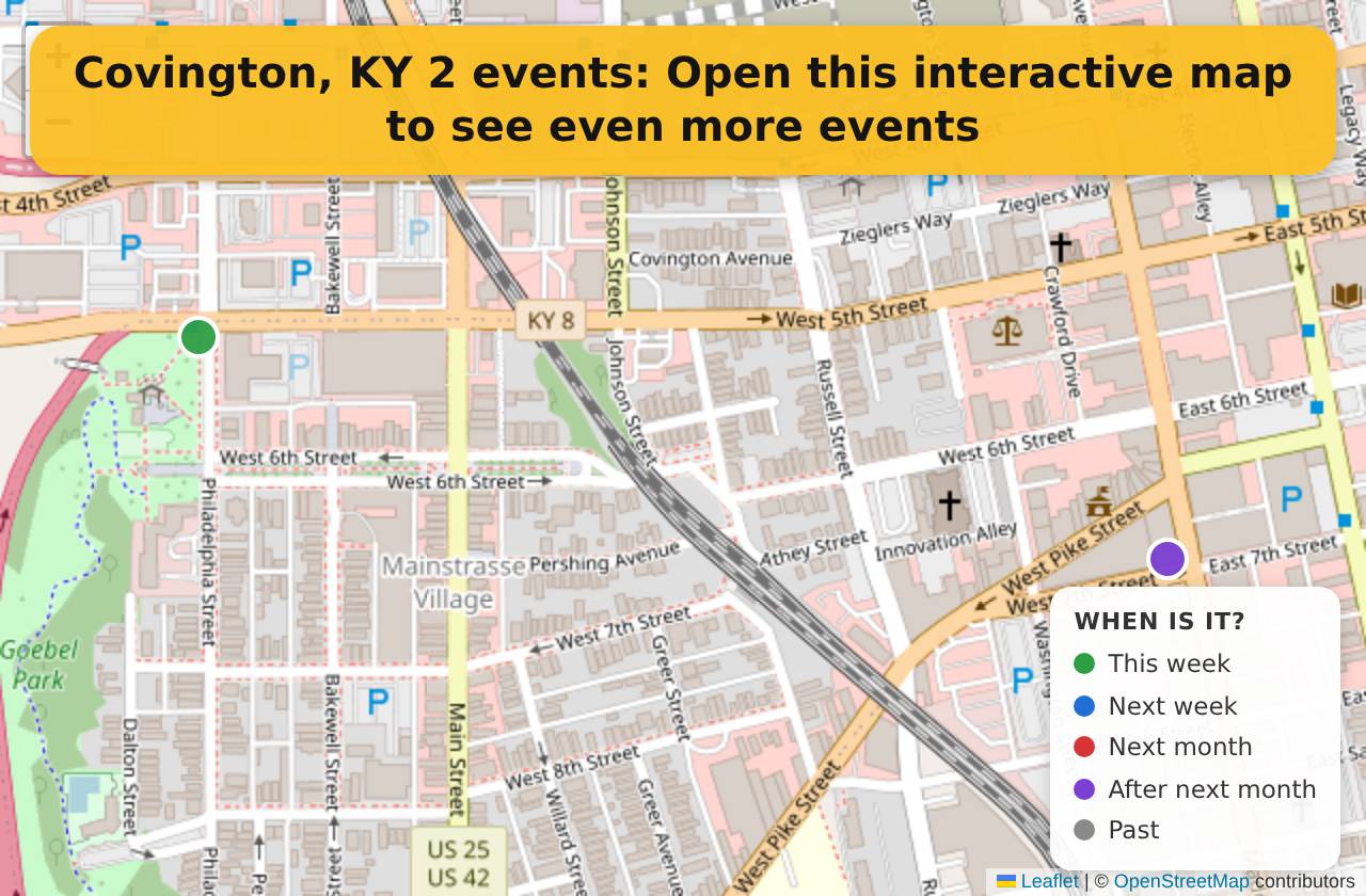 Map of events in Covington, KY on the interactive EVENTULIST map