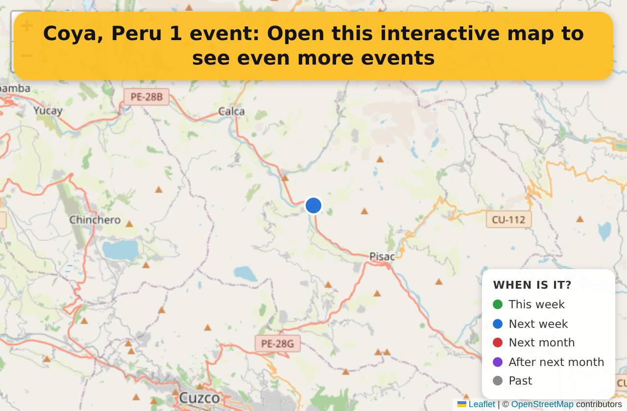 Map of events in Coya, Peru on the interactive EVENTULIST map