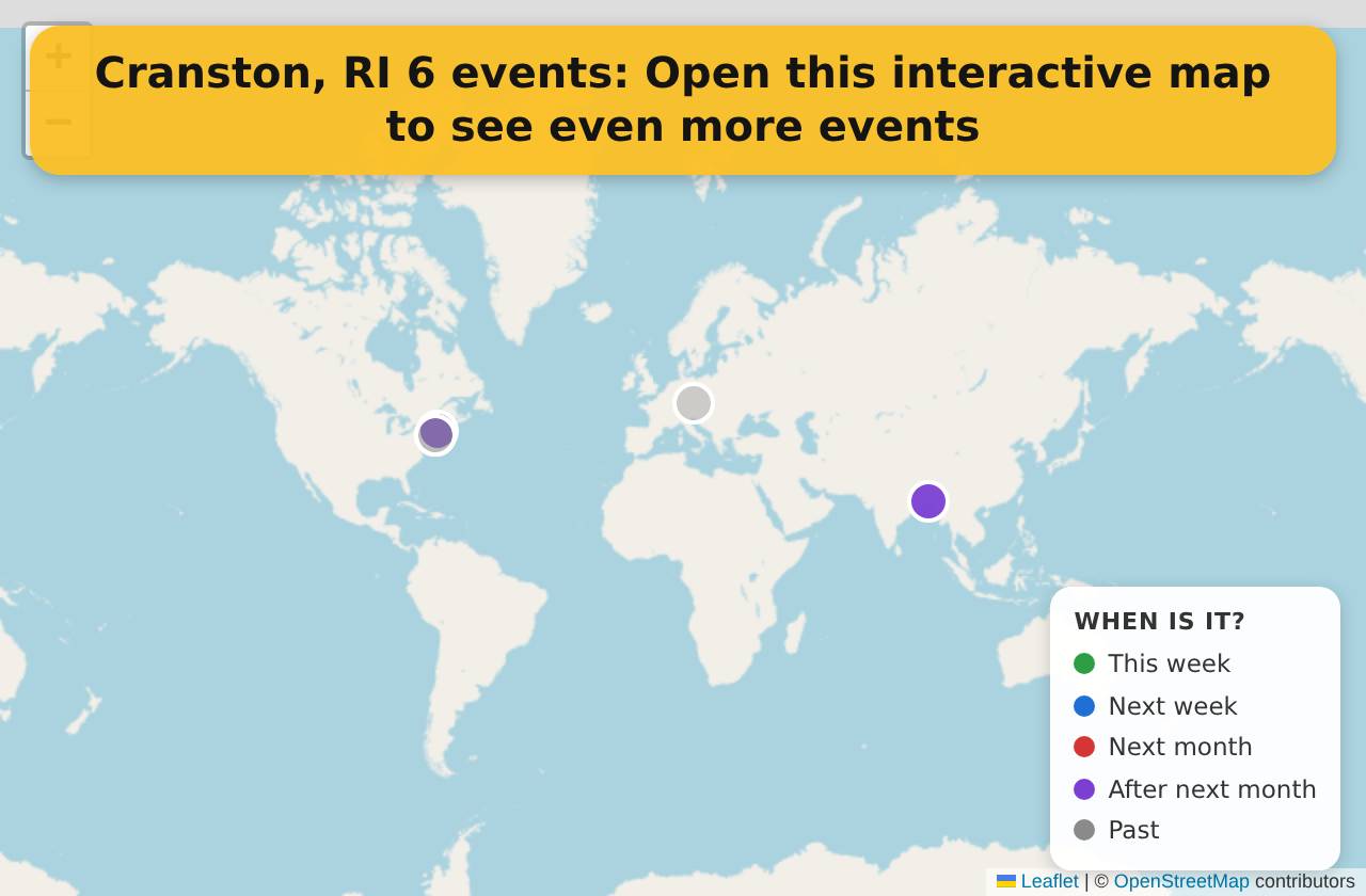 Map of events in Cranston, RI on the interactive EVENTULIST map