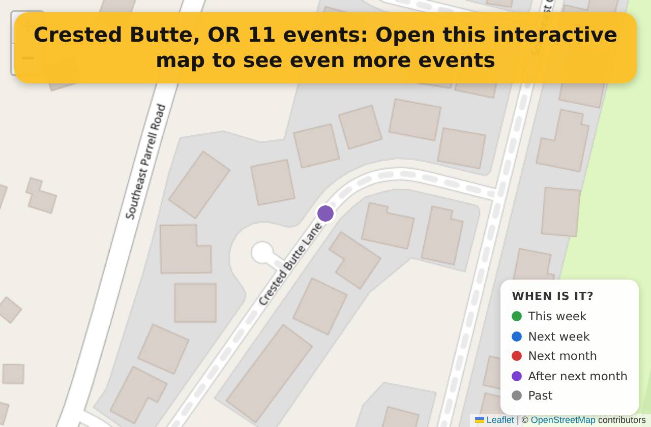 Map of events in Crested Butte, OR on the interactive EVENTULIST map
