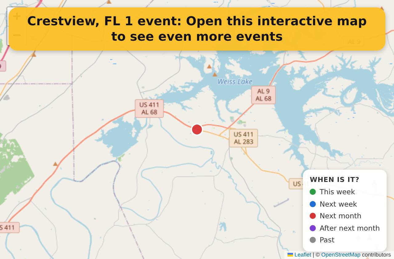 Map of events in Crestview, FL on the interactive EVENTULIST map