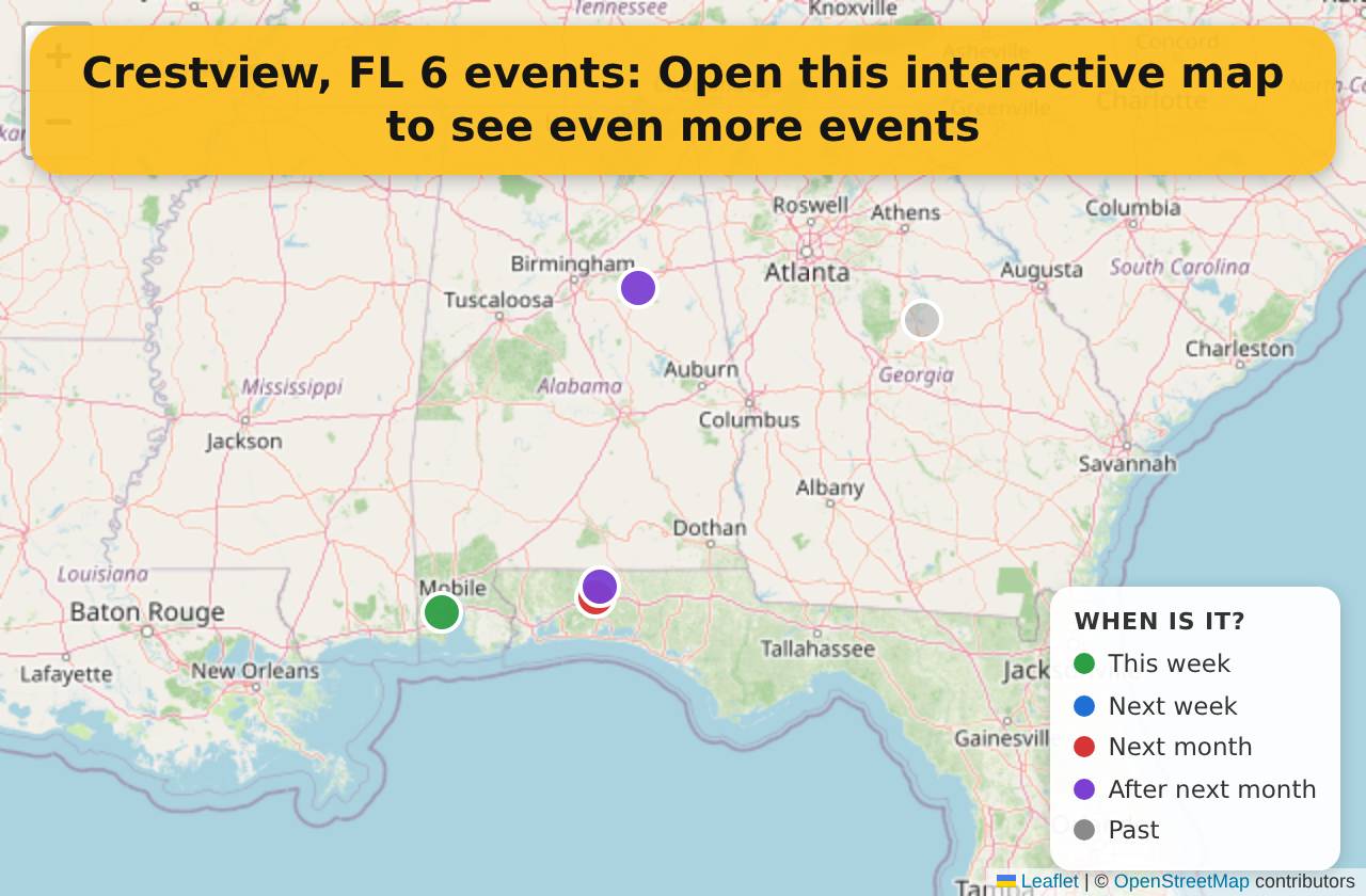 Map of events in Crestview, FL on the interactive EVENTULIST map