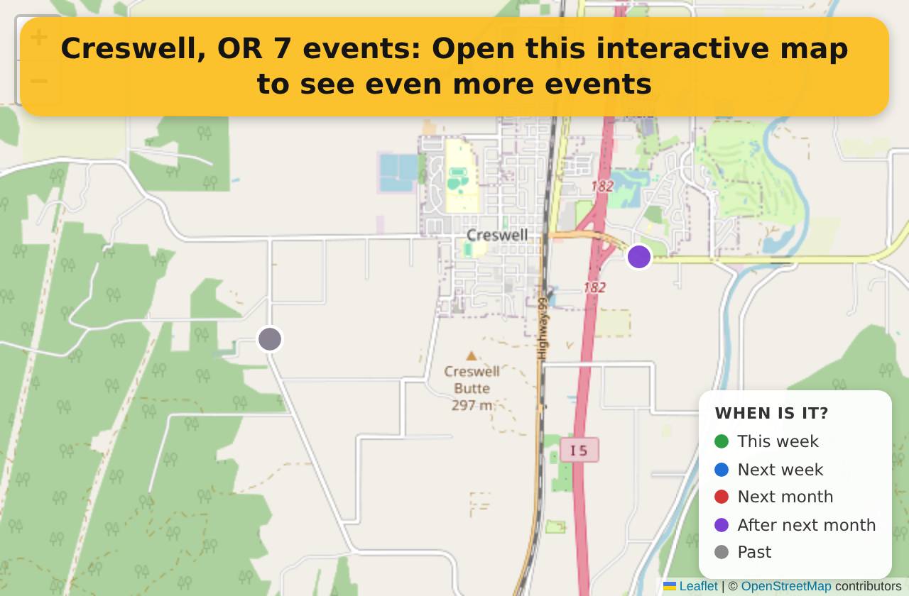 Map of events in Creswell, OR on the interactive EVENTULIST map
