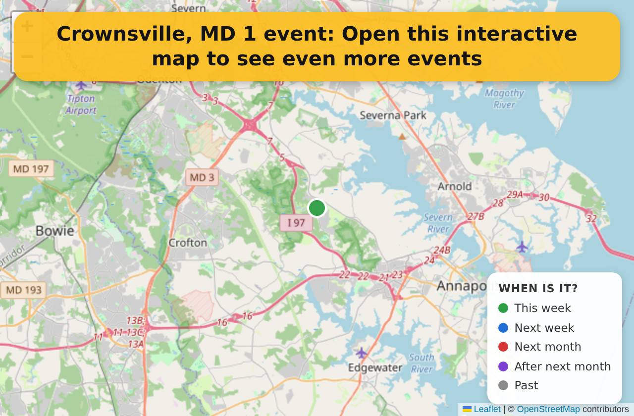 Map of events in Crownsville, MD on the interactive EVENTULIST map