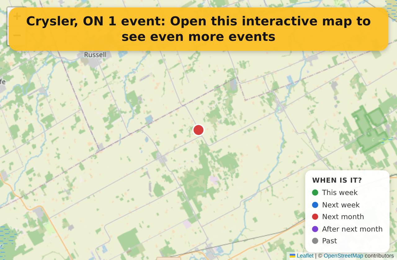Map of events in Crysler, ON on the interactive EVENTULIST map