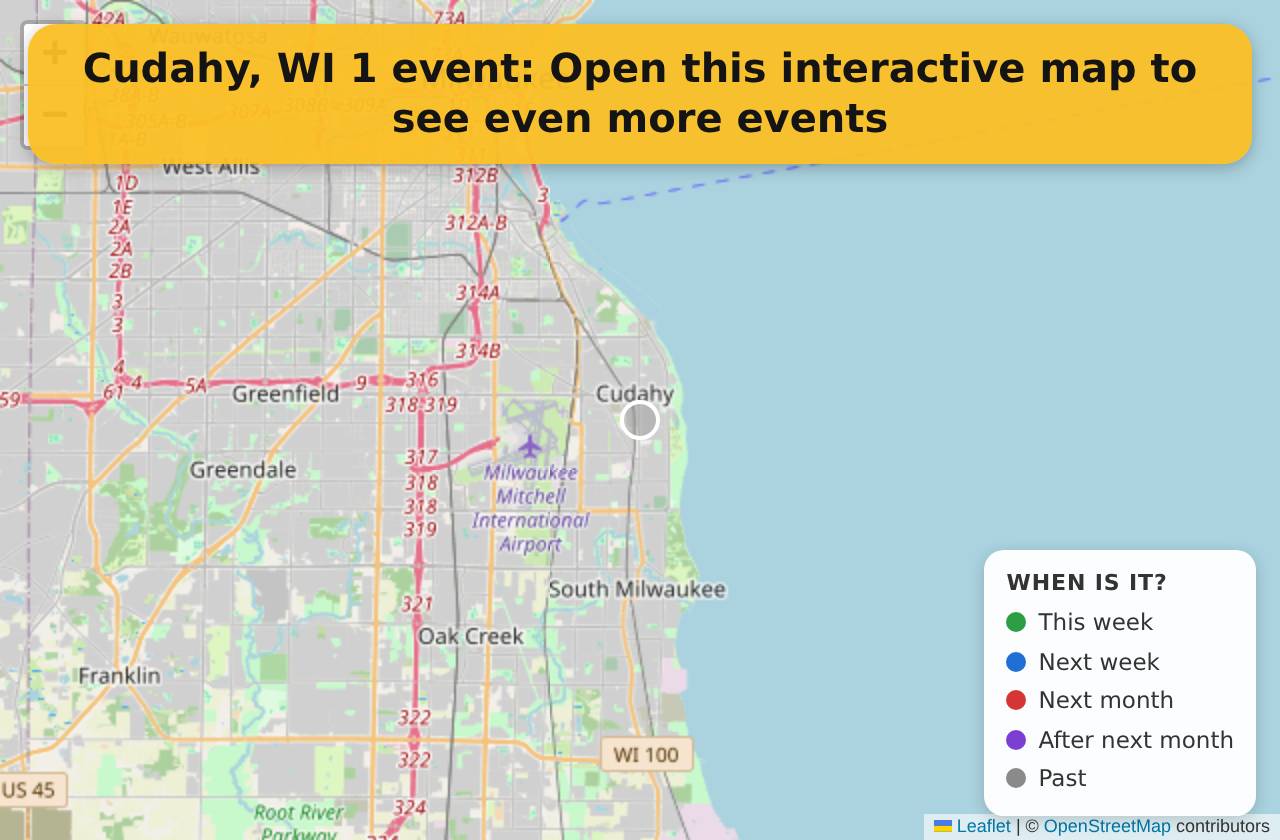 Map of events in Cudahy, WI on the interactive EVENTULIST map