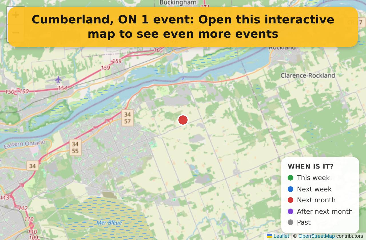 Map of events in Cumberland, ON on the interactive EVENTULIST map
