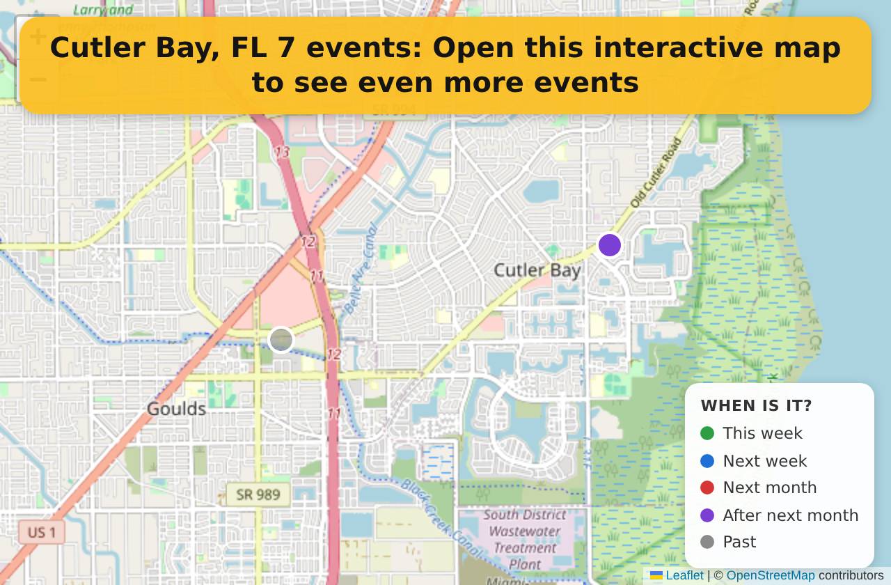 Map of events in Cutler Bay, FL on the interactive EVENTULIST map