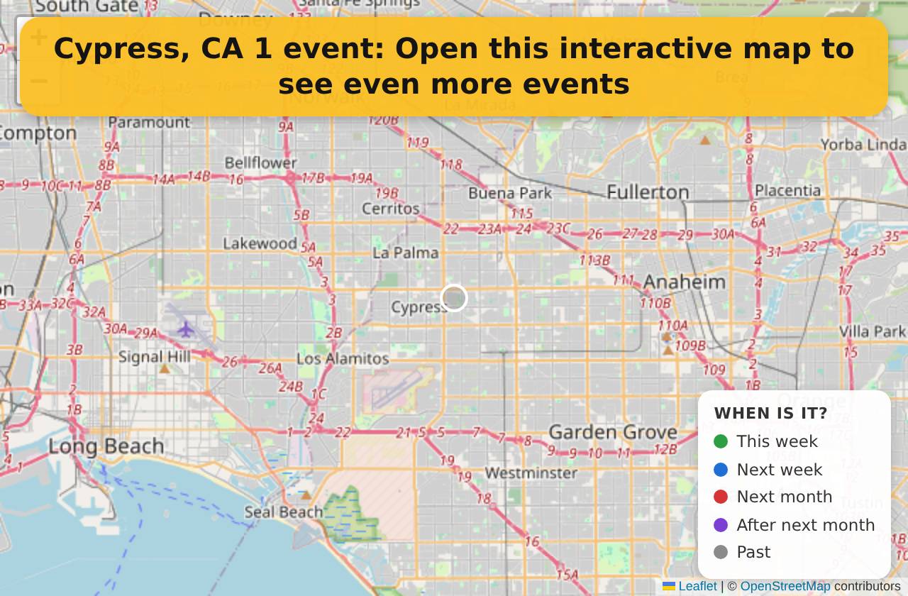 Map of events in Cypress, CA on the interactive EVENTULIST map