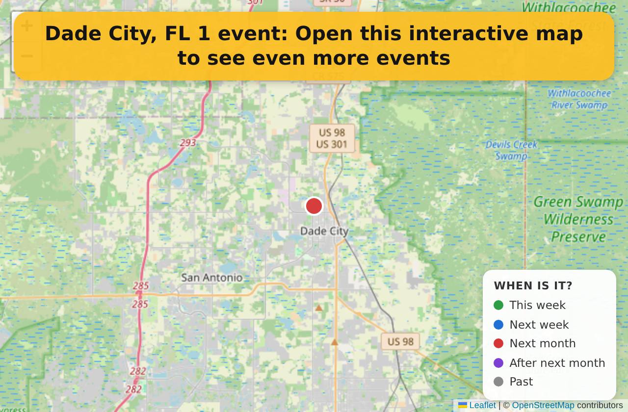 Map of events in Dade City, FL on the interactive EVENTULIST map