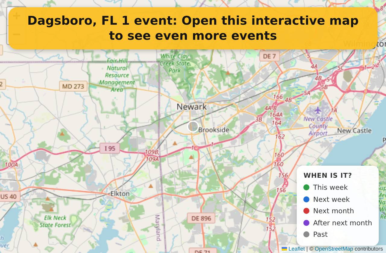Map of events in Dagsboro, FL on the interactive EVENTULIST map