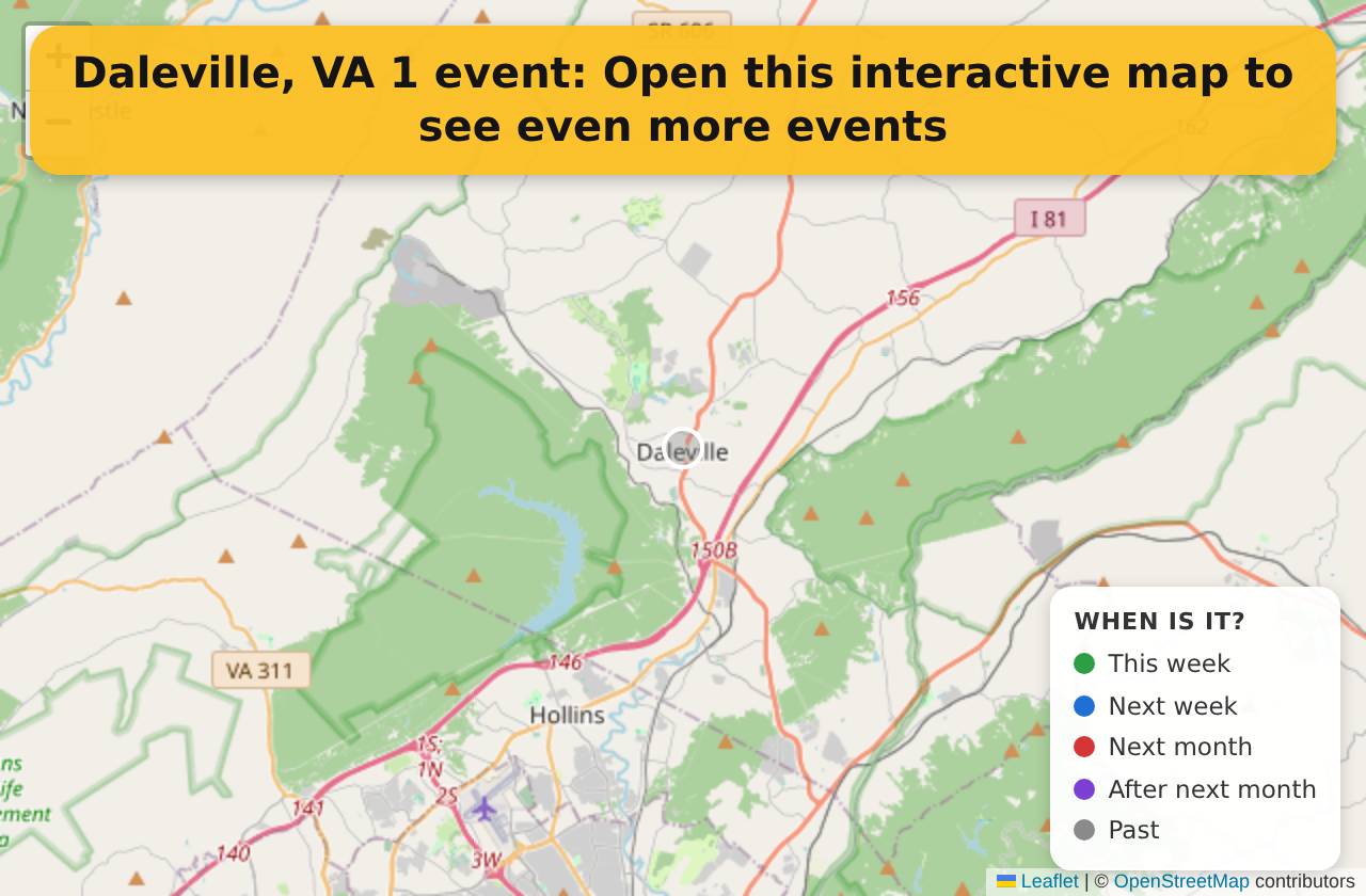 Map of events in Daleville, VA on the interactive EVENTULIST map