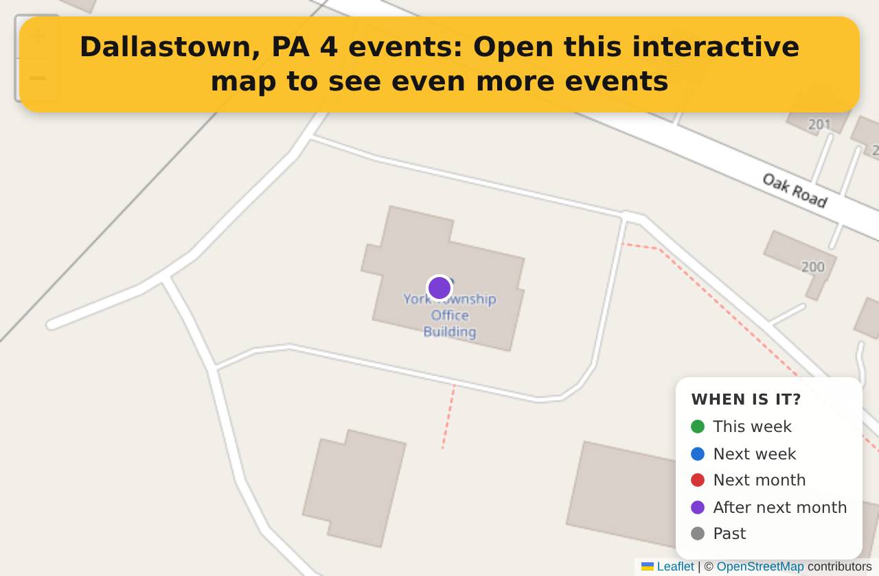 Map of events in Dallastown, PA on the interactive EVENTULIST map