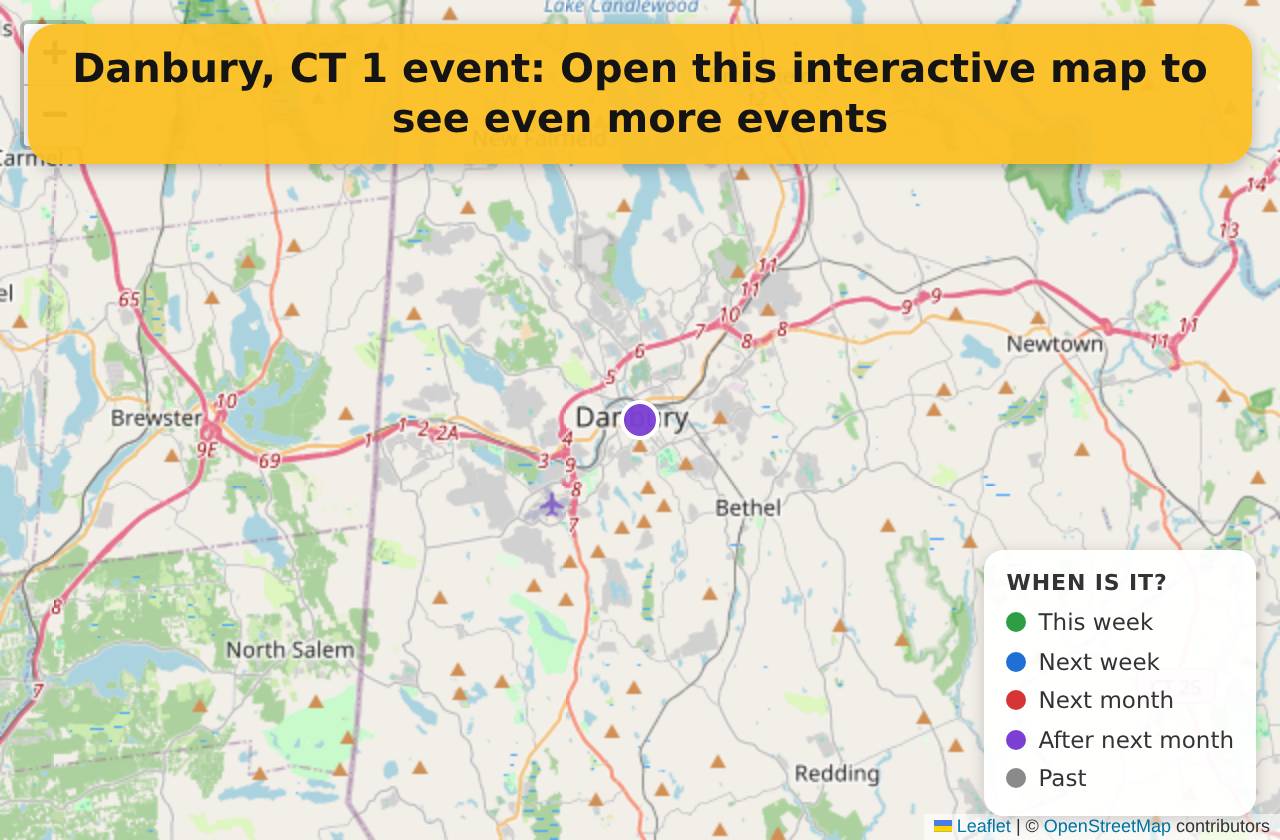 Map of events in Danbury, CT on the interactive EVENTULIST map