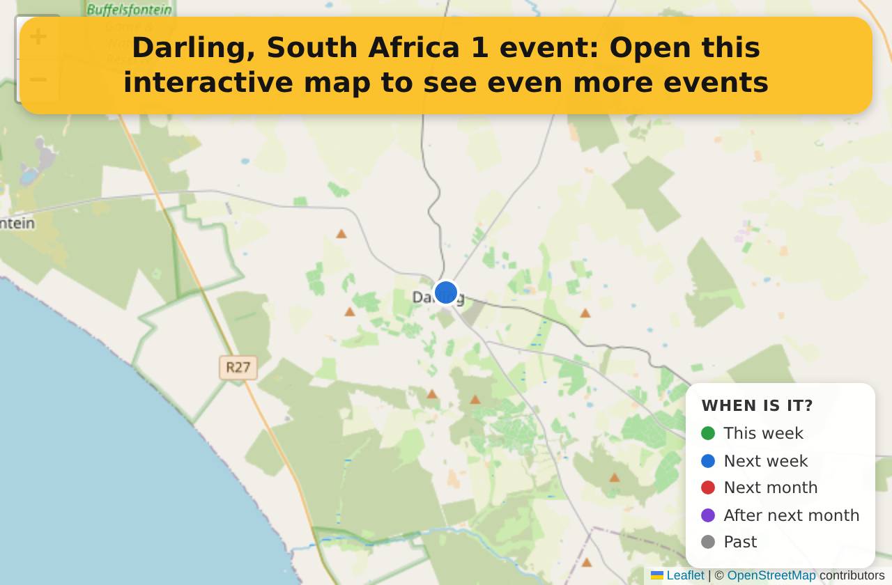 Map of events in Darling, South Africa on the interactive EVENTULIST map