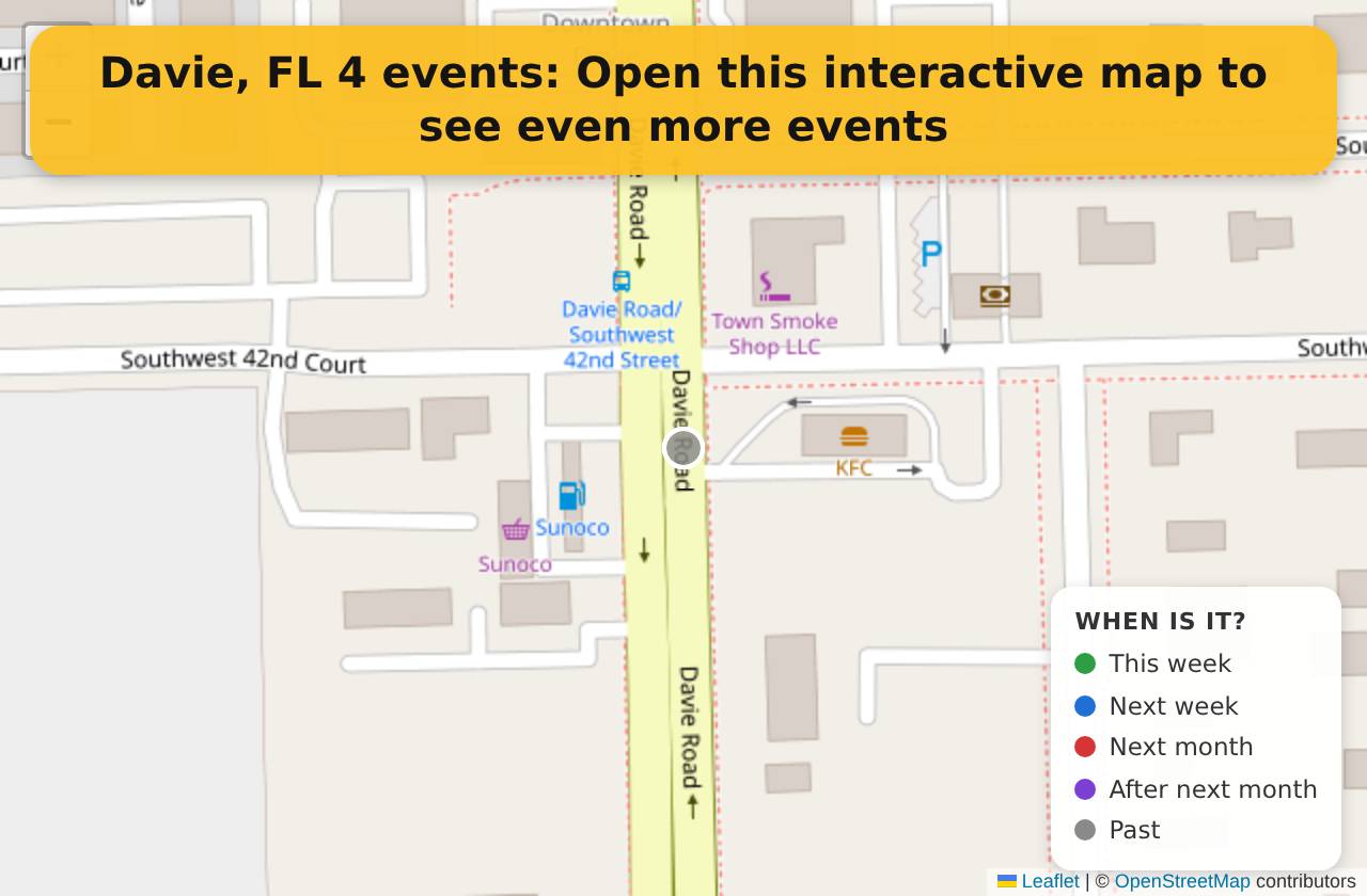 Map of events in Davie, FL on the interactive EVENTULIST map