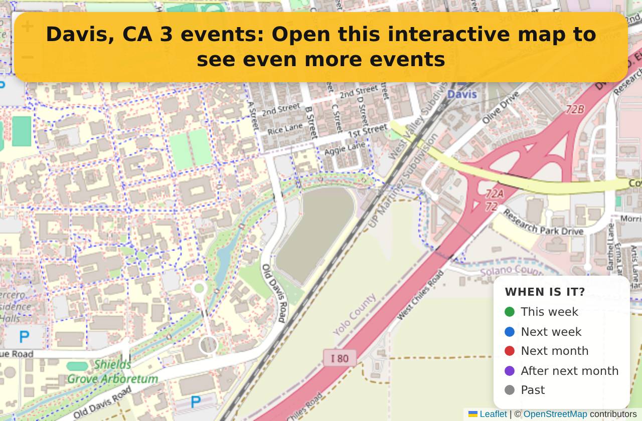 Map of events in Davis, CA on the interactive EVENTULIST map