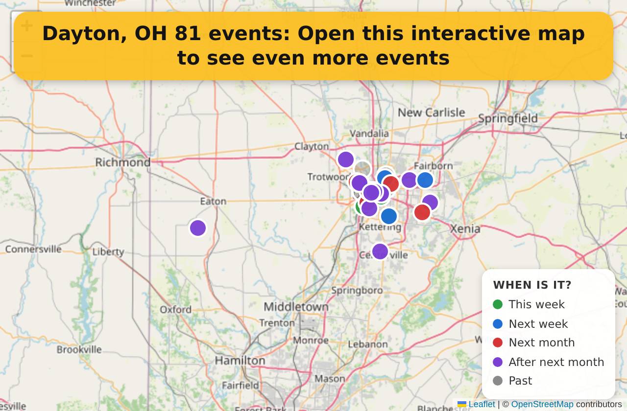 Map of events in Dayton, OH on the interactive EVENTULIST map