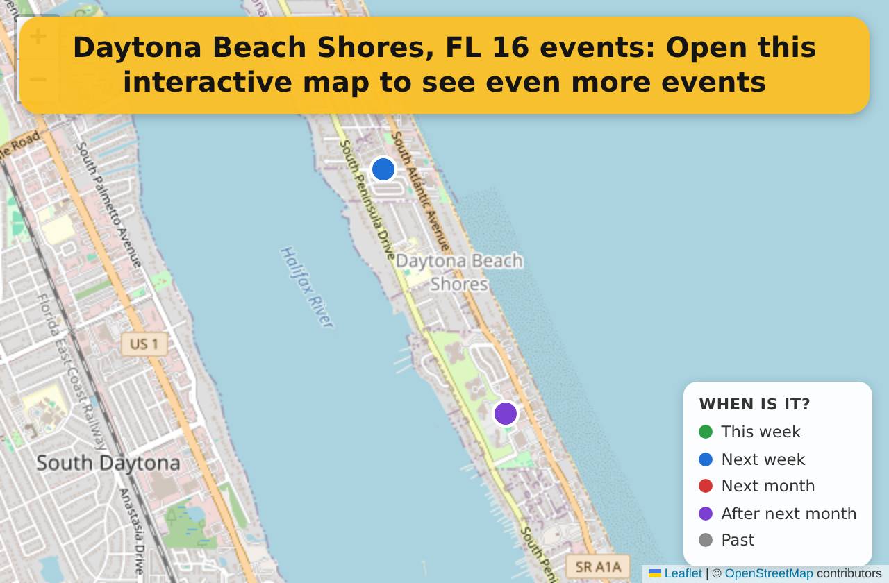 Map of events in Daytona Beach Shores, FL on the interactive EVENTULIST map
