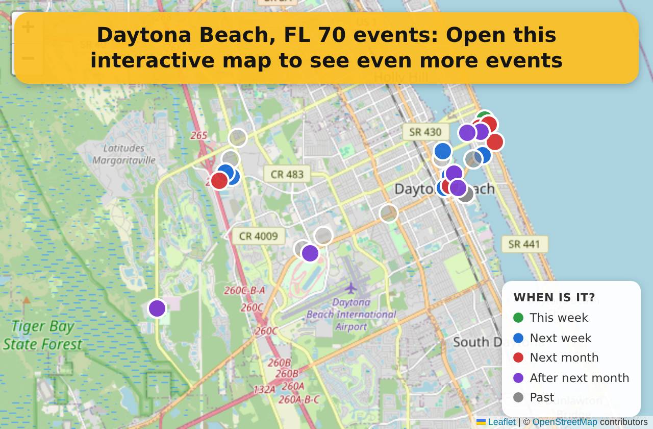 Map of events in Daytona Beach, FL on the interactive EVENTULIST map