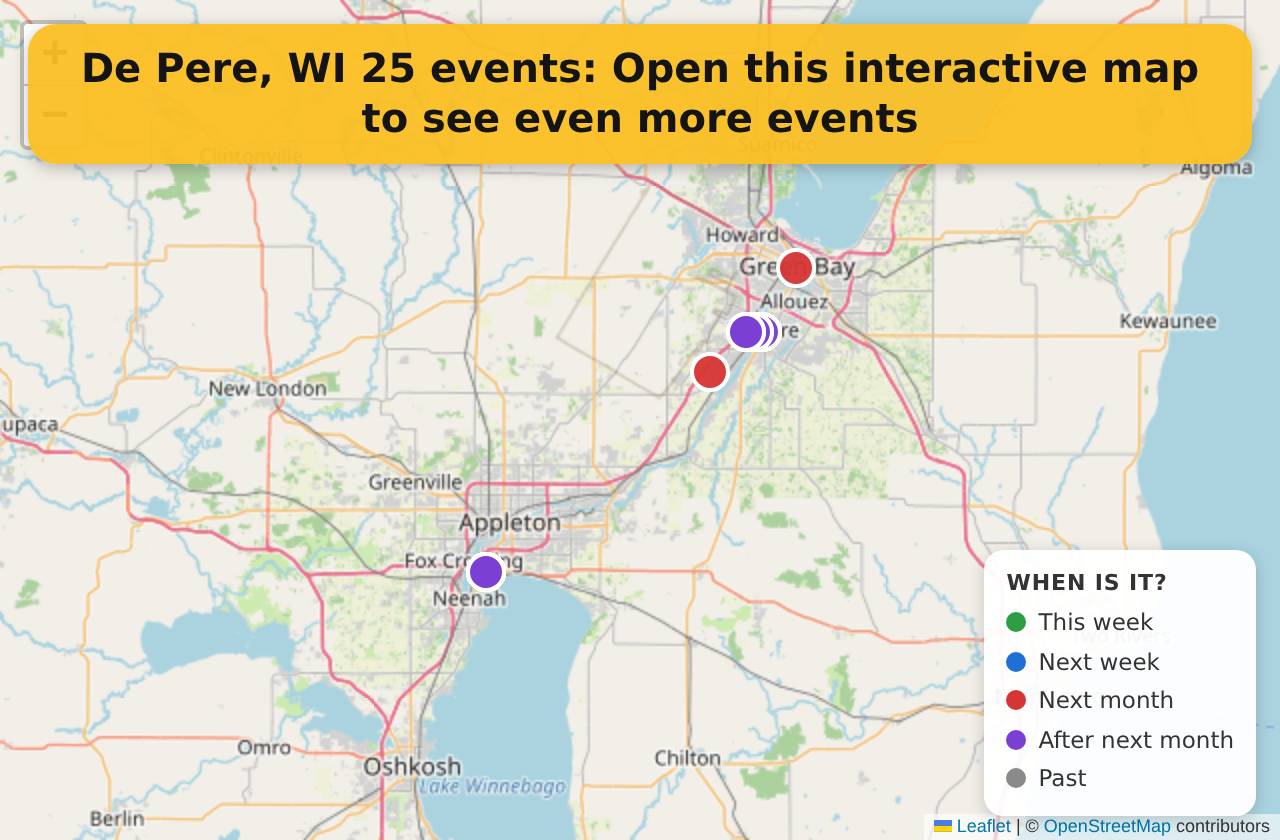 Map of events in De Pere, WI on the interactive EVENTULIST map
