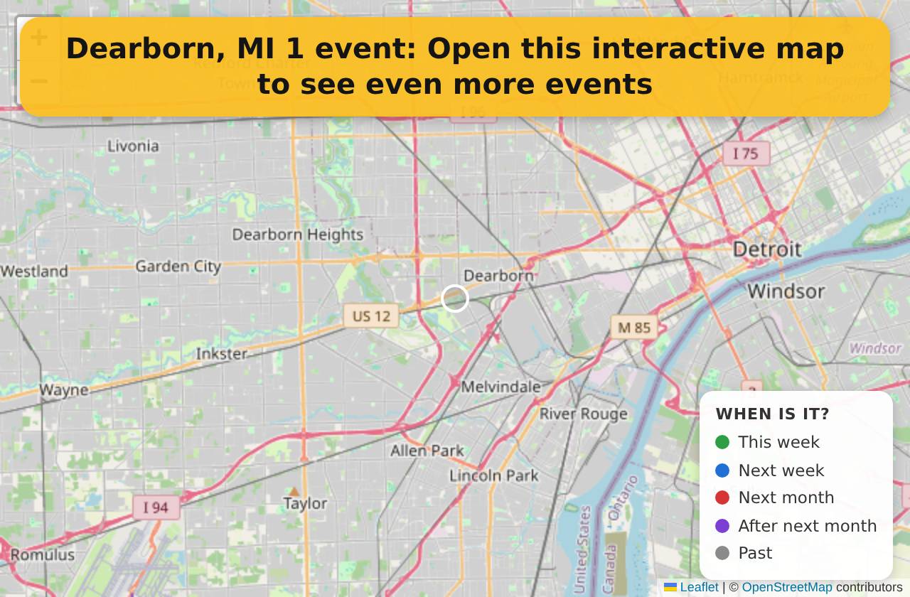Map of events in Dearborn, MI on the interactive EVENTULIST map