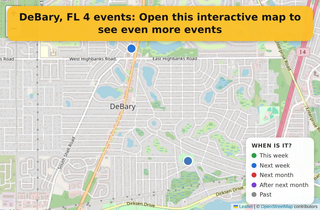 Map of events in DeBary, FL on the interactive EVENTULIST map
