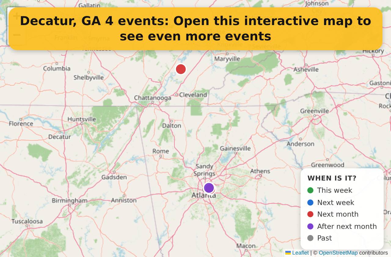 Map of events in Decatur, GA on the interactive EVENTULIST map