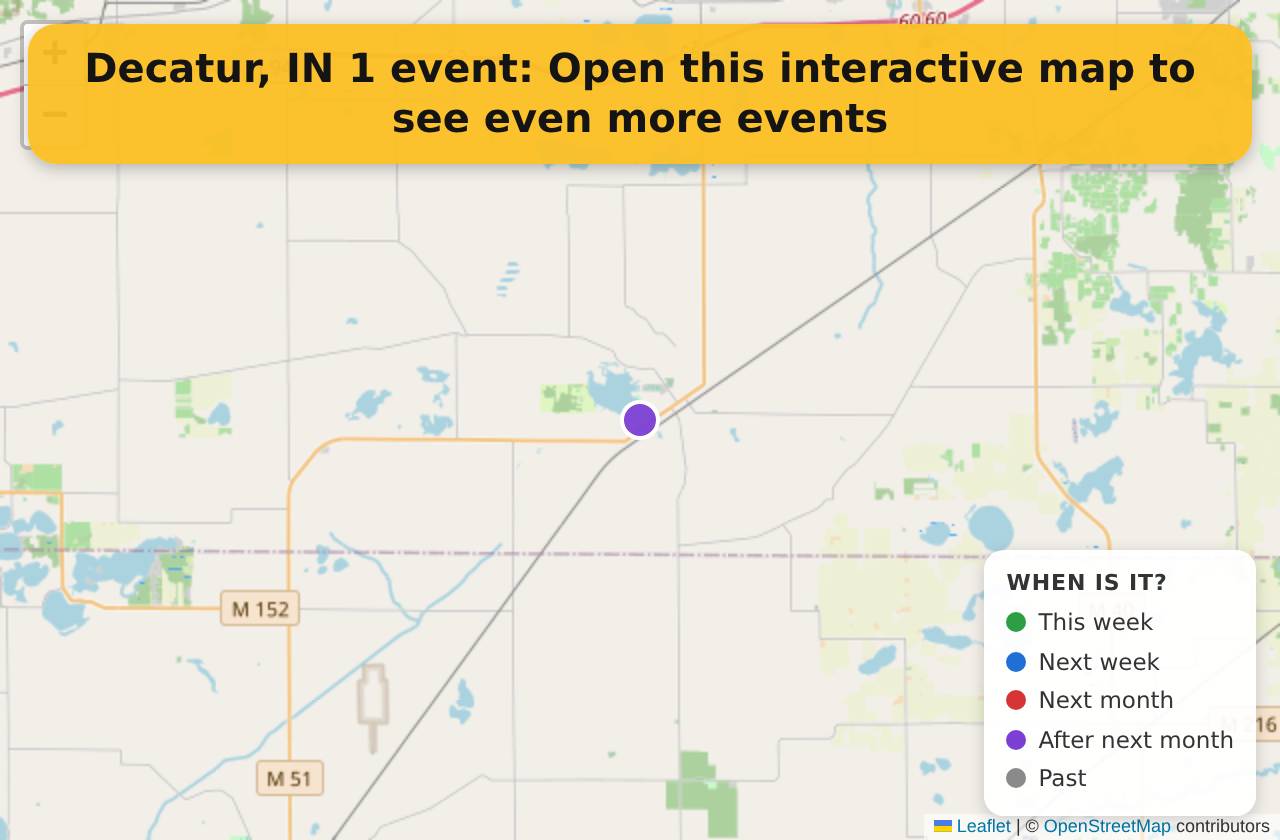 Map of events in Decatur, IN on the interactive EVENTULIST map