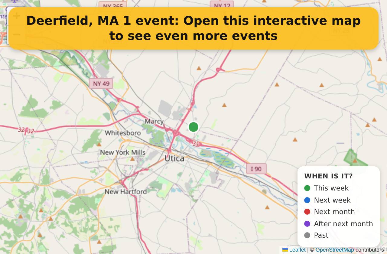Map of events in Deerfield, MA on the interactive EVENTULIST map