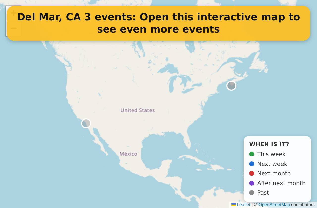 Map of events in Del Mar, CA on the interactive EVENTULIST map