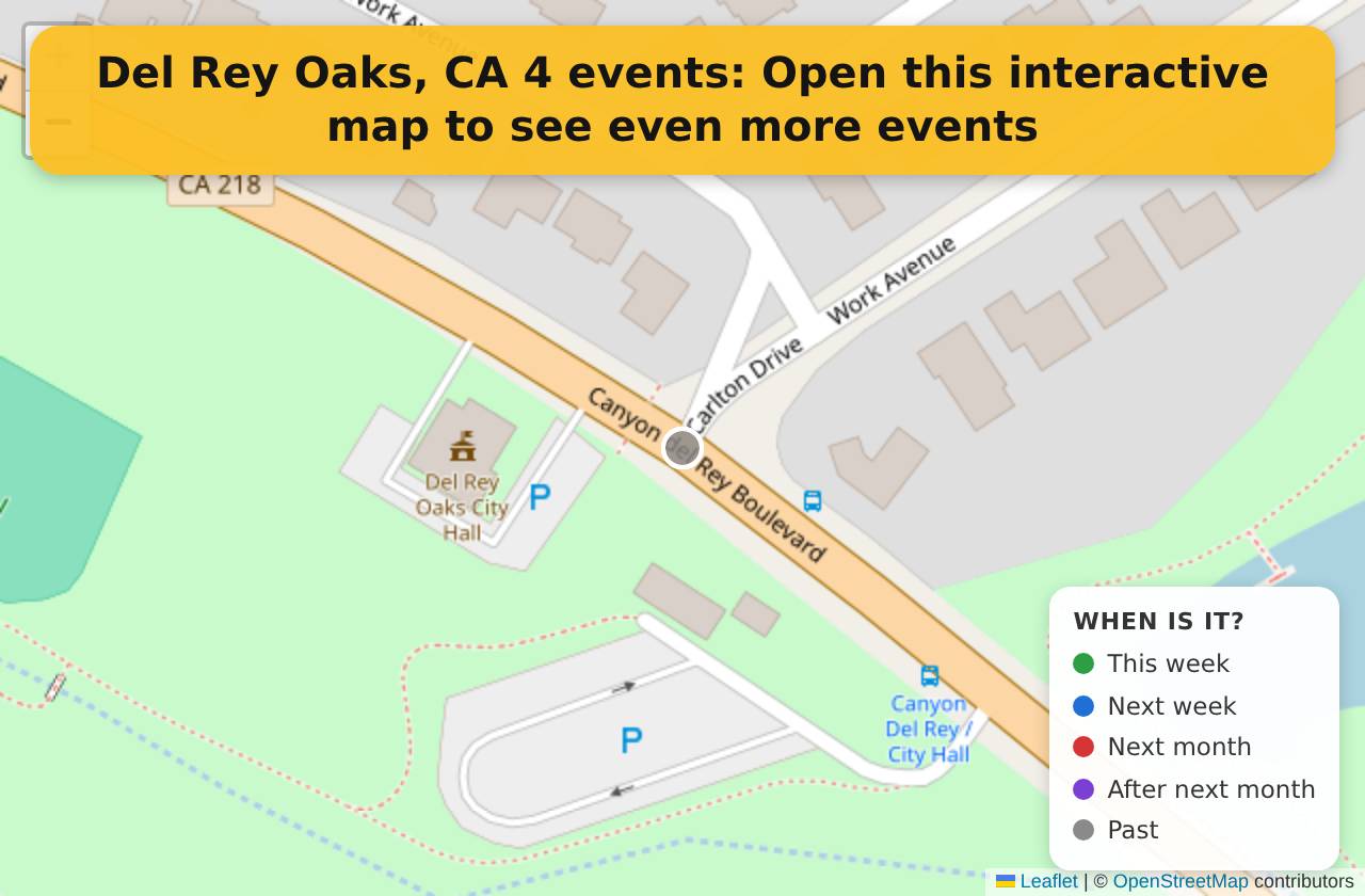 Map of events in Del Rey Oaks, CA on the interactive EVENTULIST map