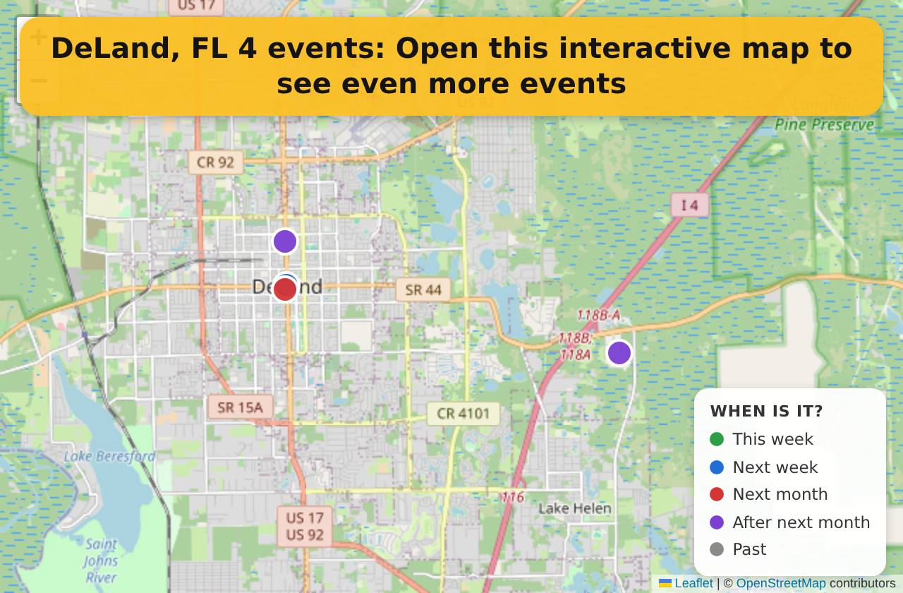 Map of events in DeLand, FL on the interactive EVENTULIST map