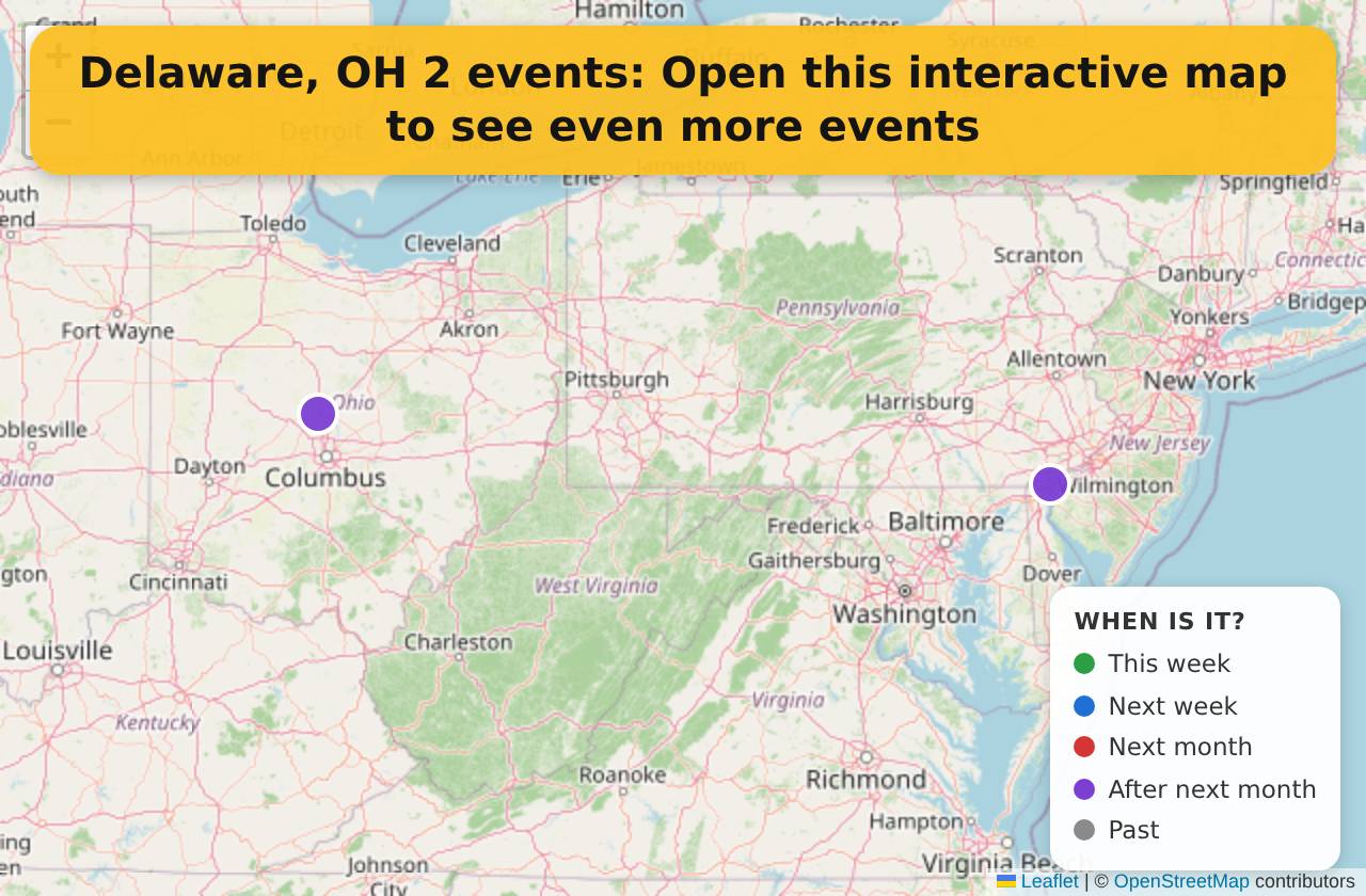 Map of events in Delaware, OH on the interactive EVENTULIST map