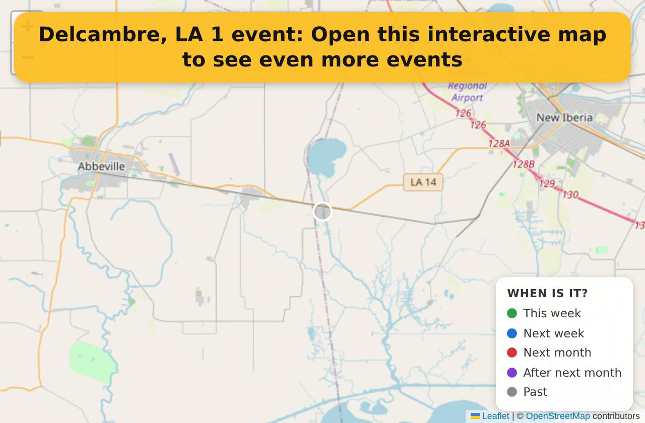 Map of events in Delcambre, LA on the interactive EVENTULIST map