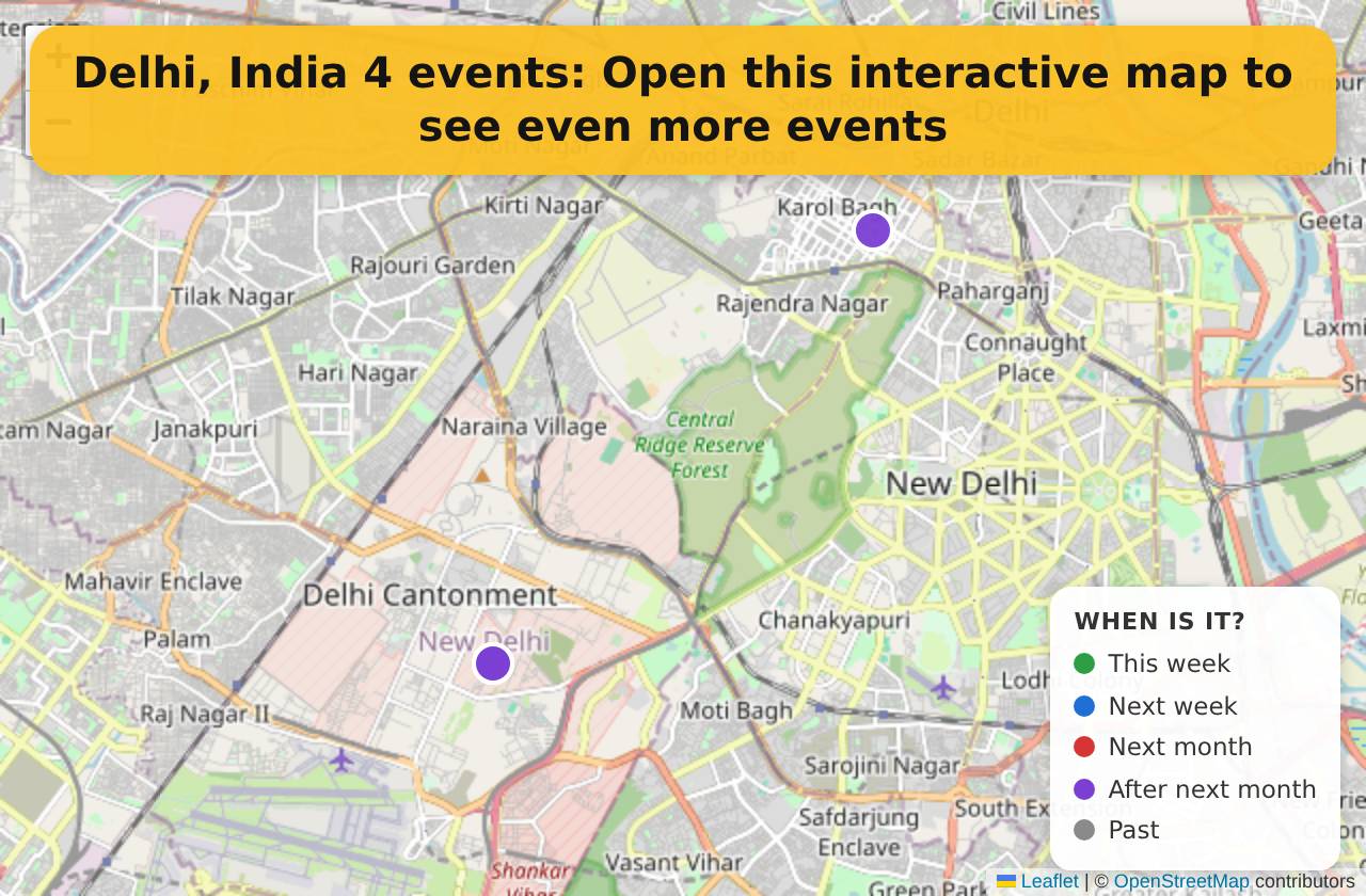 Map of events in Delhi, India on the interactive EVENTULIST map