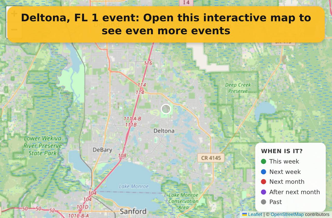 Map of events in Deltona, FL on the interactive EVENTULIST map