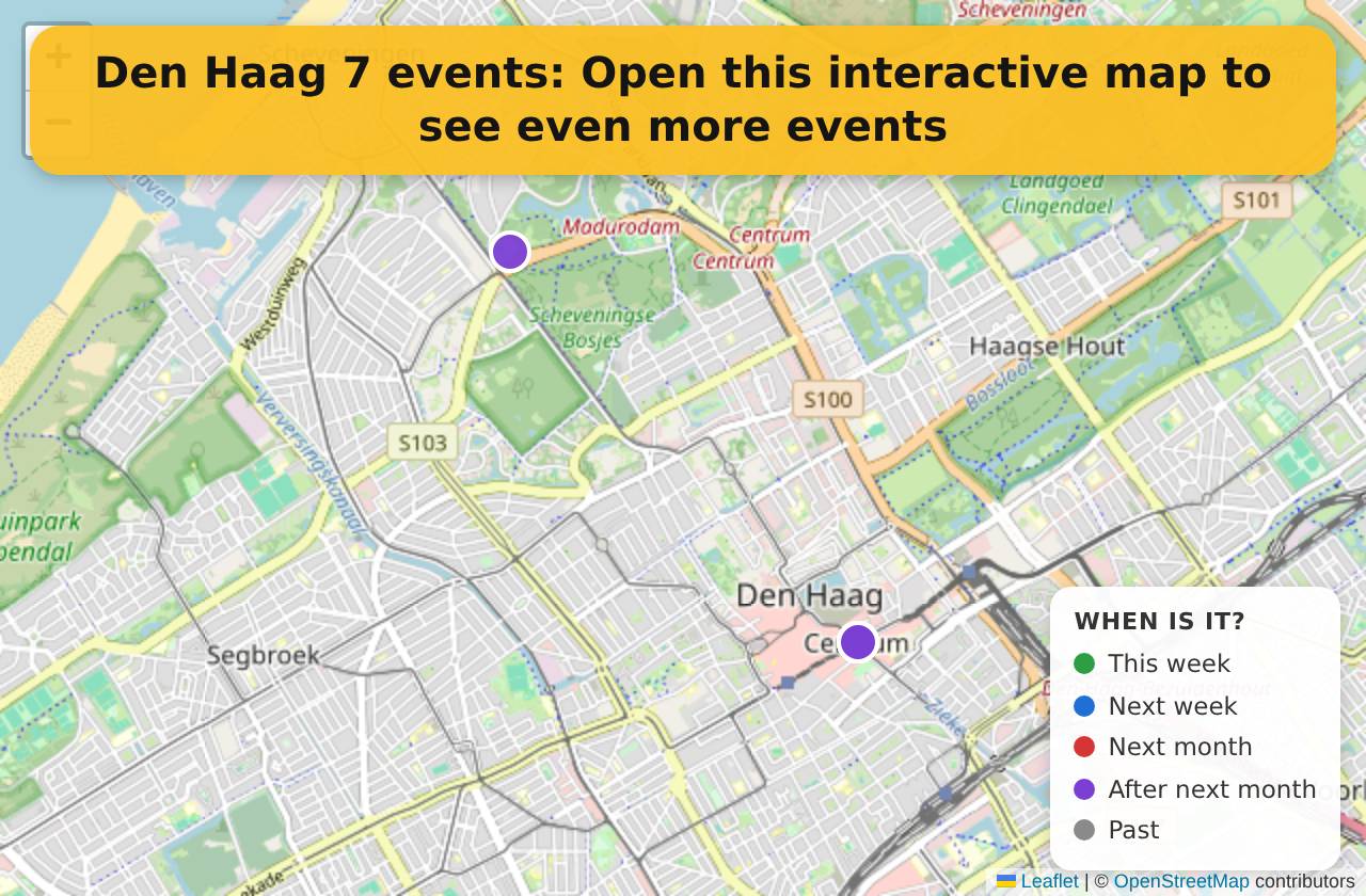 Map of events in Den Haag on the interactive EVENTULIST map
