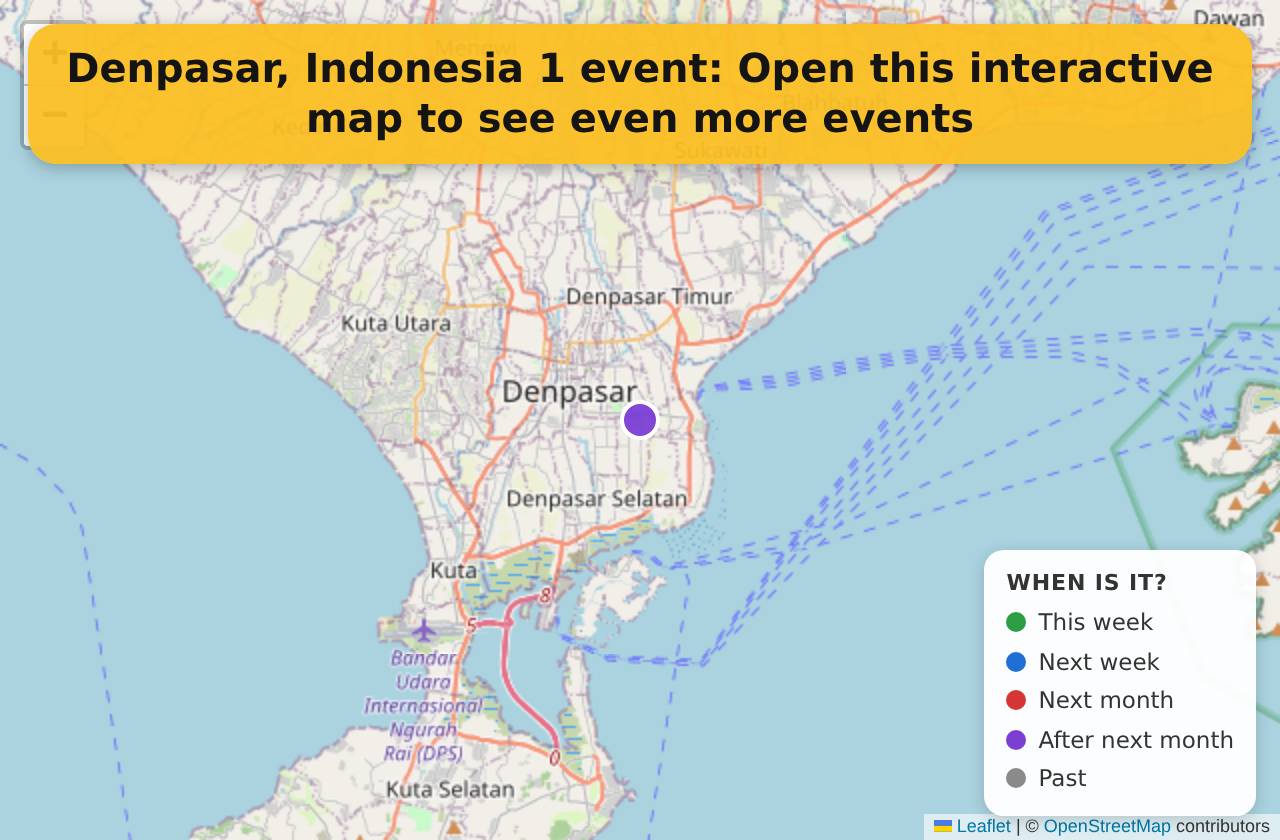 Map of events in Denpasar, Indonesia on the interactive EVENTULIST map