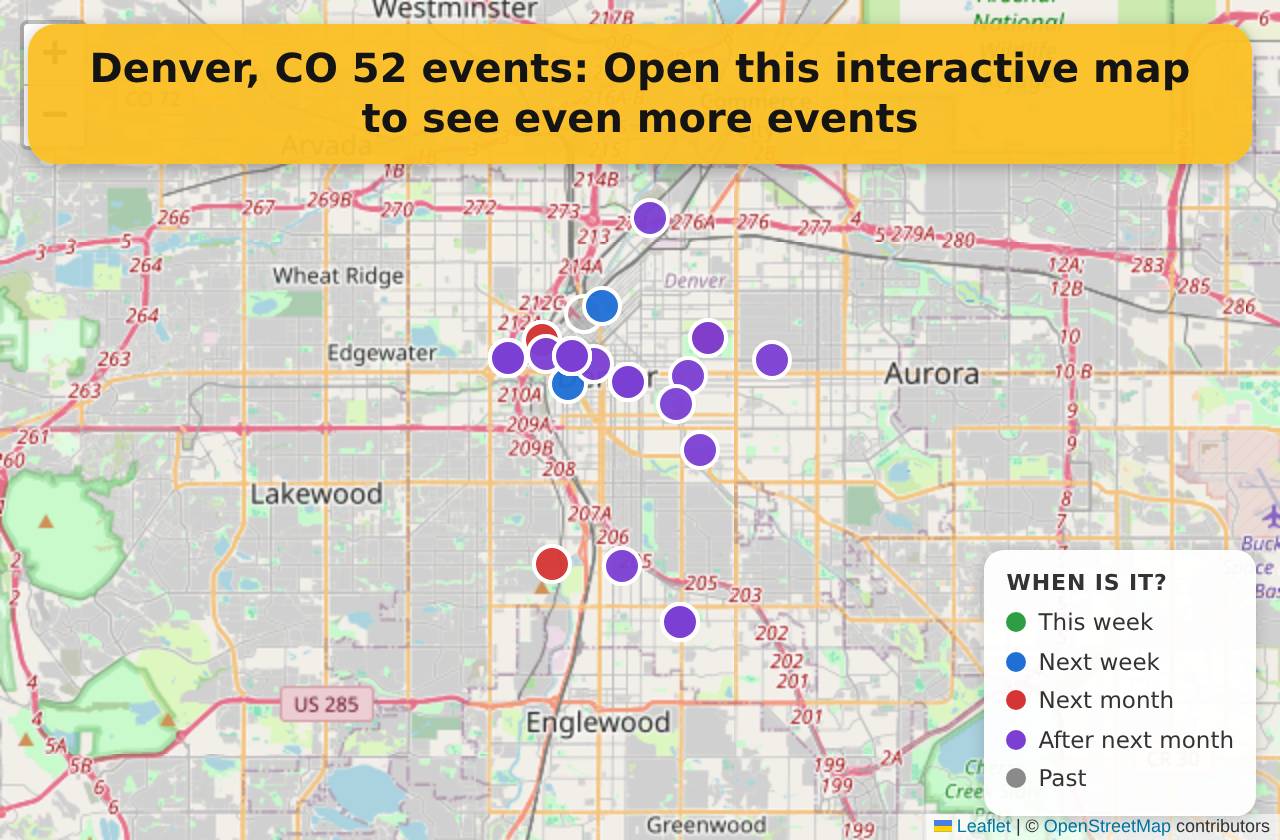 Map of events in Denver, CO on the interactive EVENTULIST map