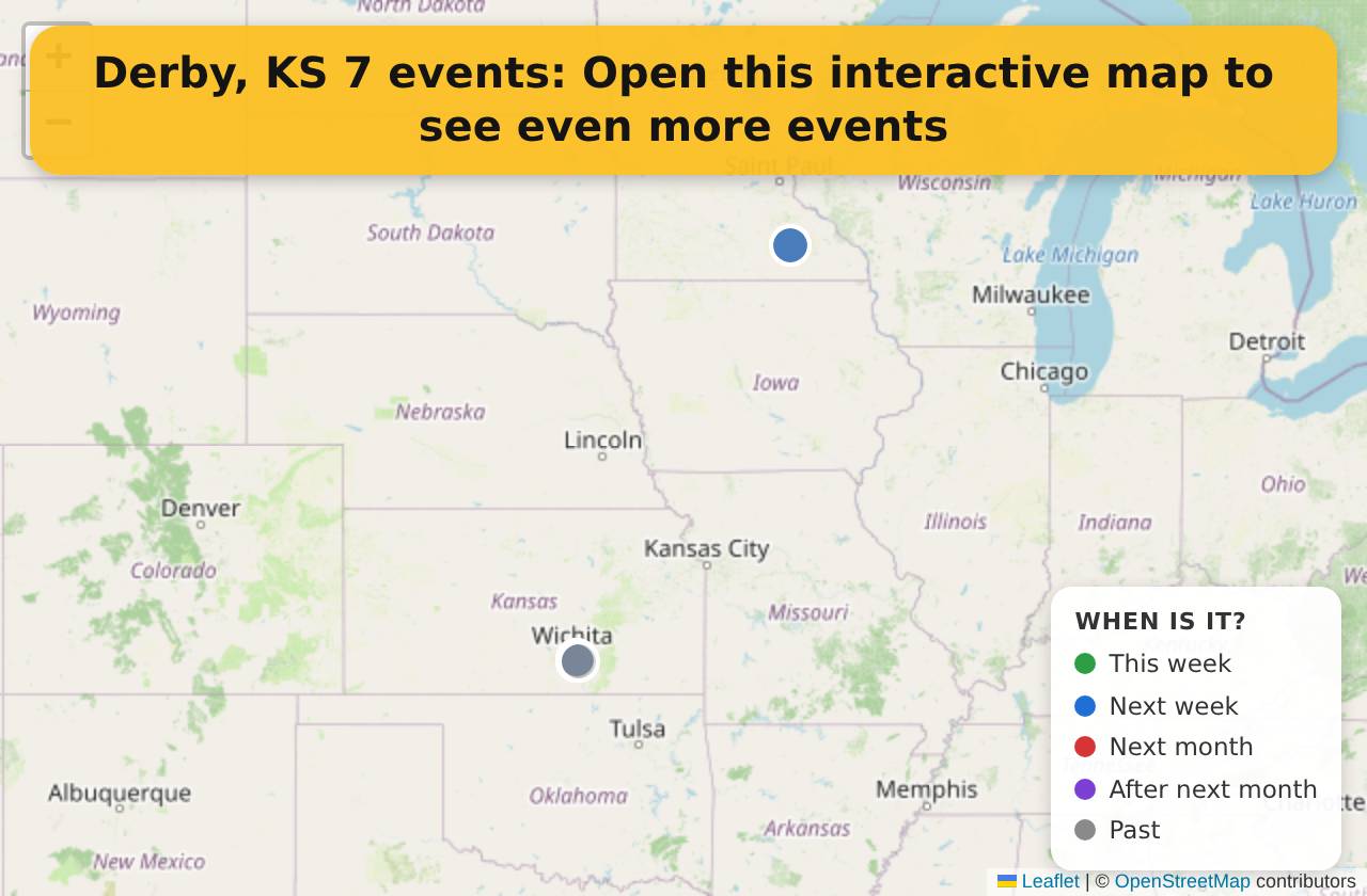 Map of events in Derby, KS on the interactive EVENTULIST map