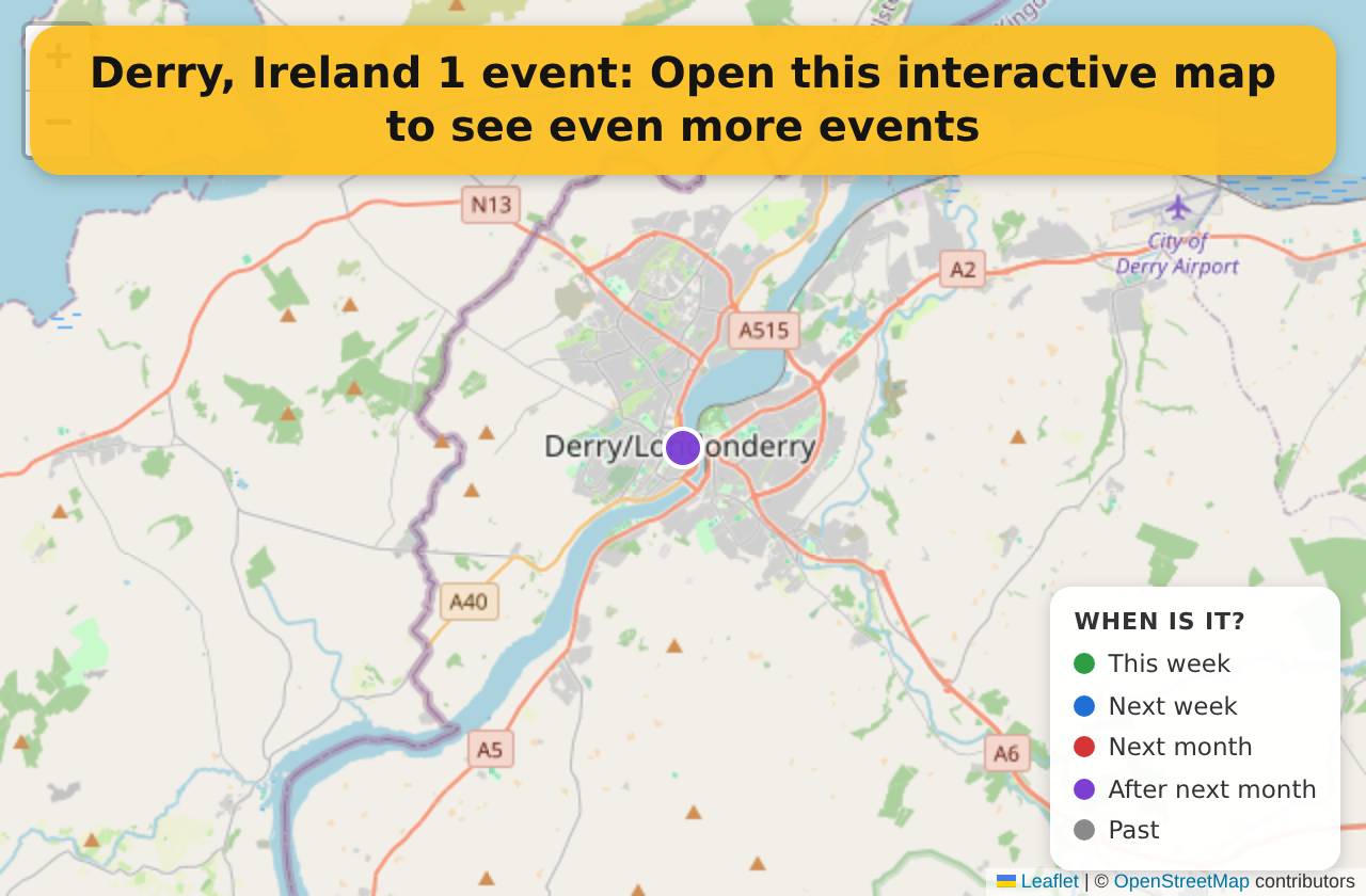 Map of events in Derry, Ireland on the interactive EVENTULIST map