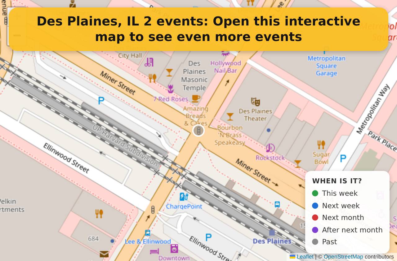 Map of events in Des Plaines, IL on the interactive EVENTULIST map