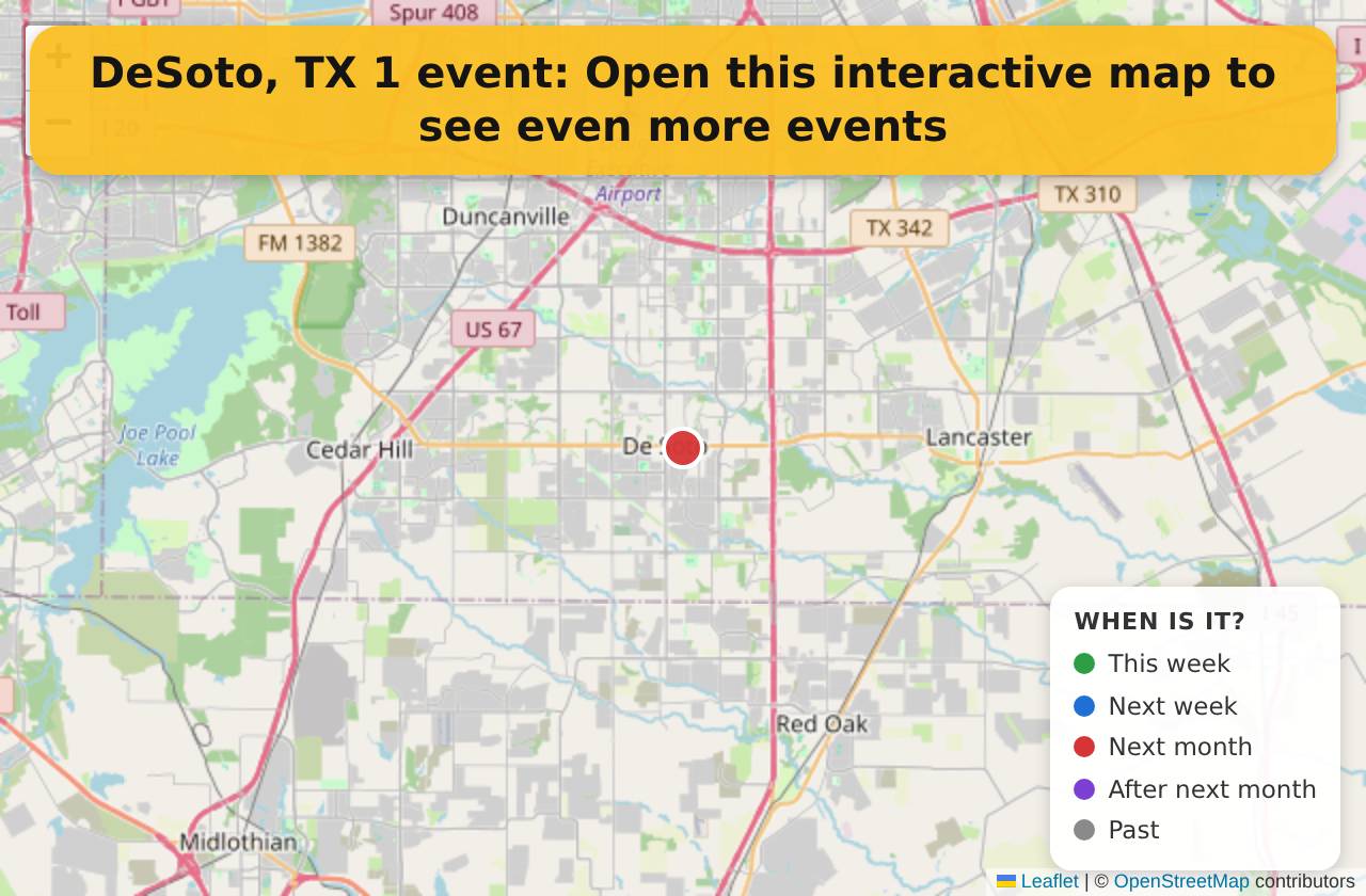 Map of events in DeSoto, TX on the interactive EVENTULIST map