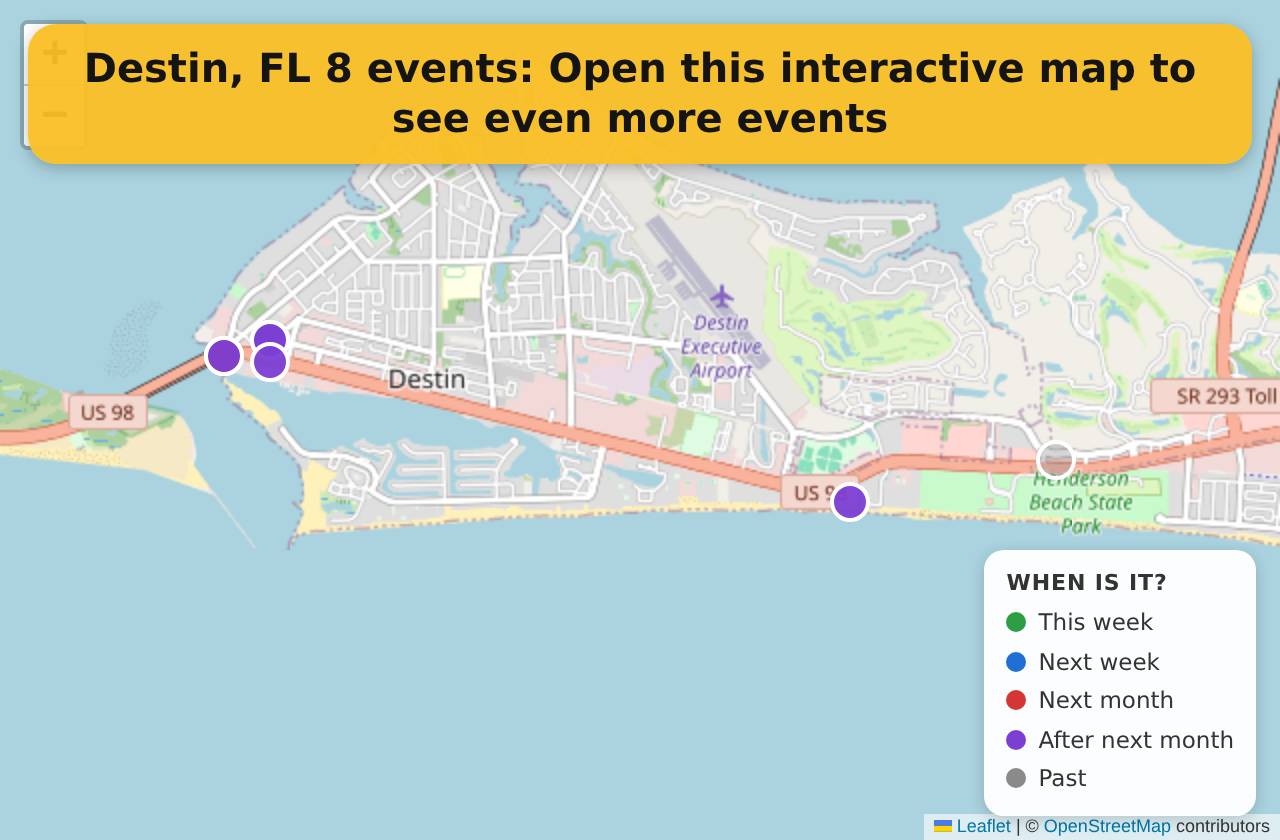 Map of events in Destin, FL on the interactive EVENTULIST map