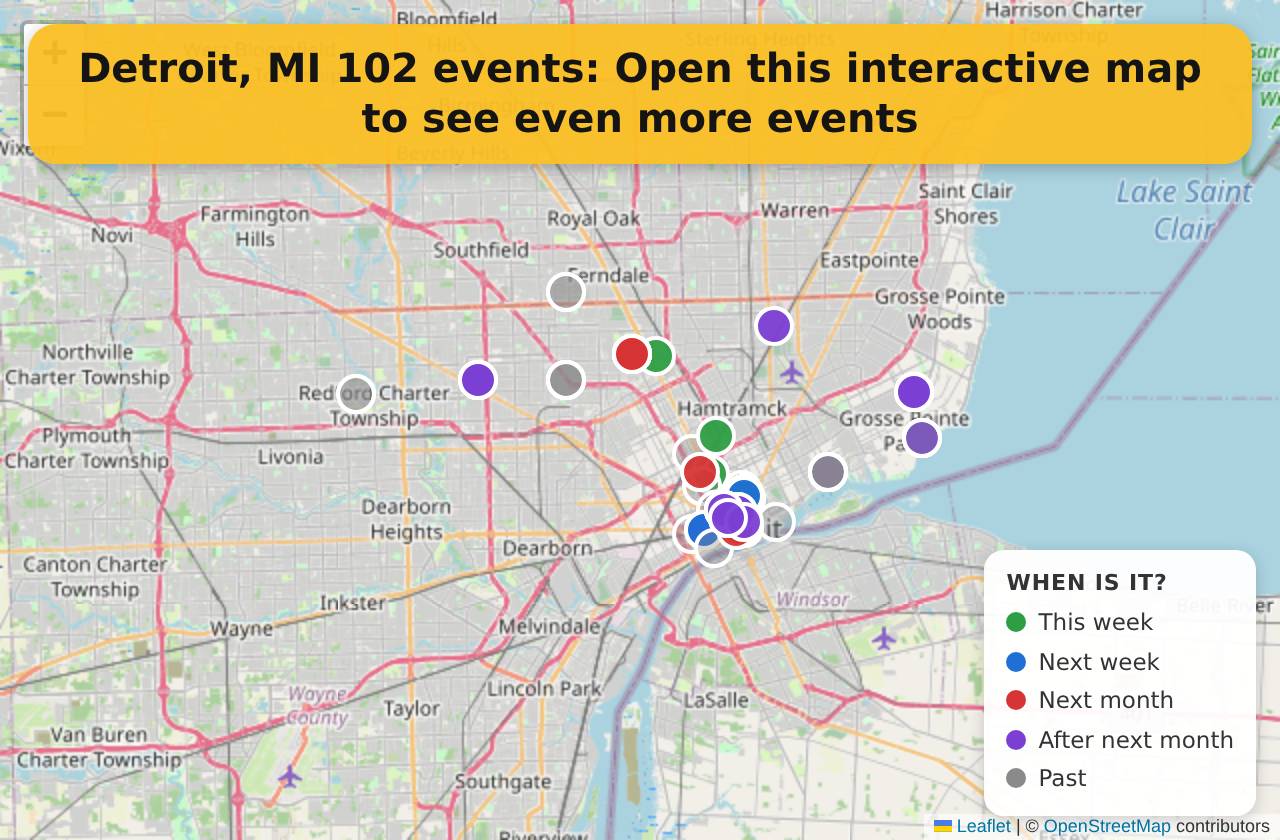 Map of events in Detroit, MI on the interactive EVENTULIST map