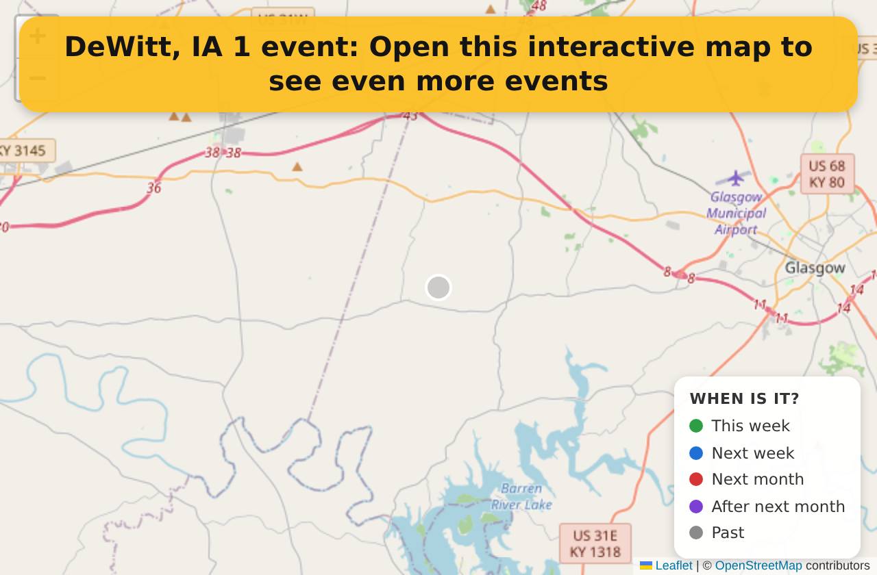 Map of events in DeWitt, IA on the interactive EVENTULIST map