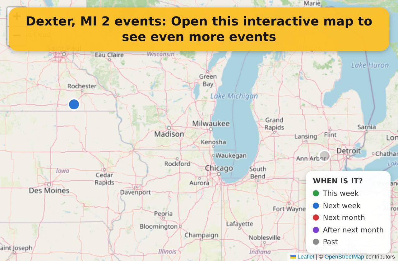 Map of events in Dexter, MI on the interactive EVENTULIST map