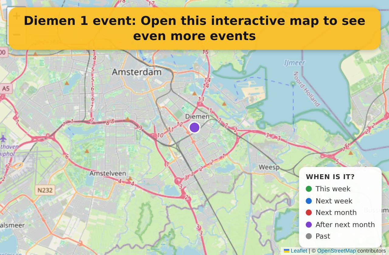 Map of events in Diemen on the interactive EVENTULIST map